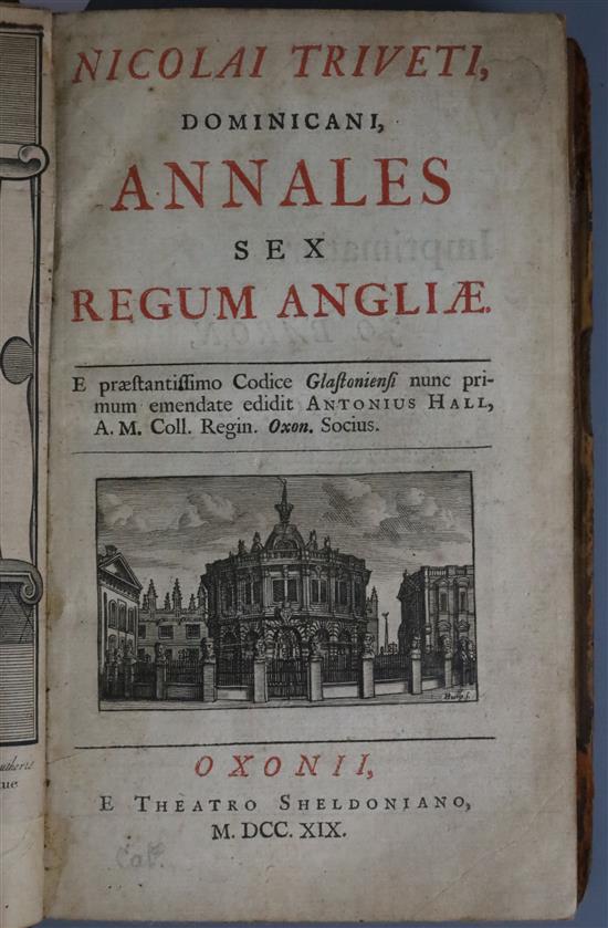 Triveth, Nicolaus - Annales sex regum Angliae, 1st edition, 8vo, calf, rebacked, with engraved portrait
